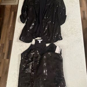 Kensie Black Sequin Blazer + Nine West Sequin Cami NWT